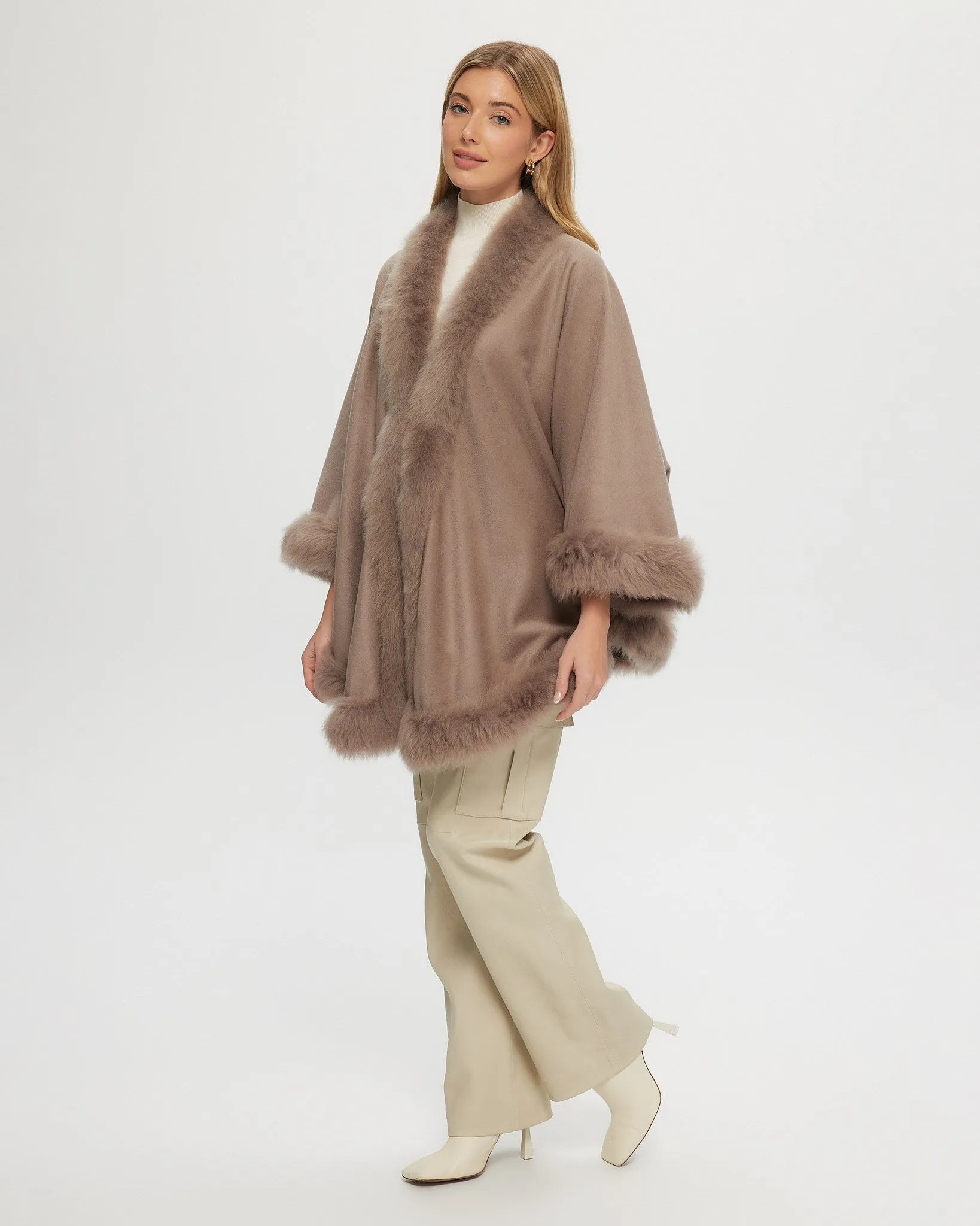 Cashmere & Wool Cape with Toscana Shearling Lamb Trim