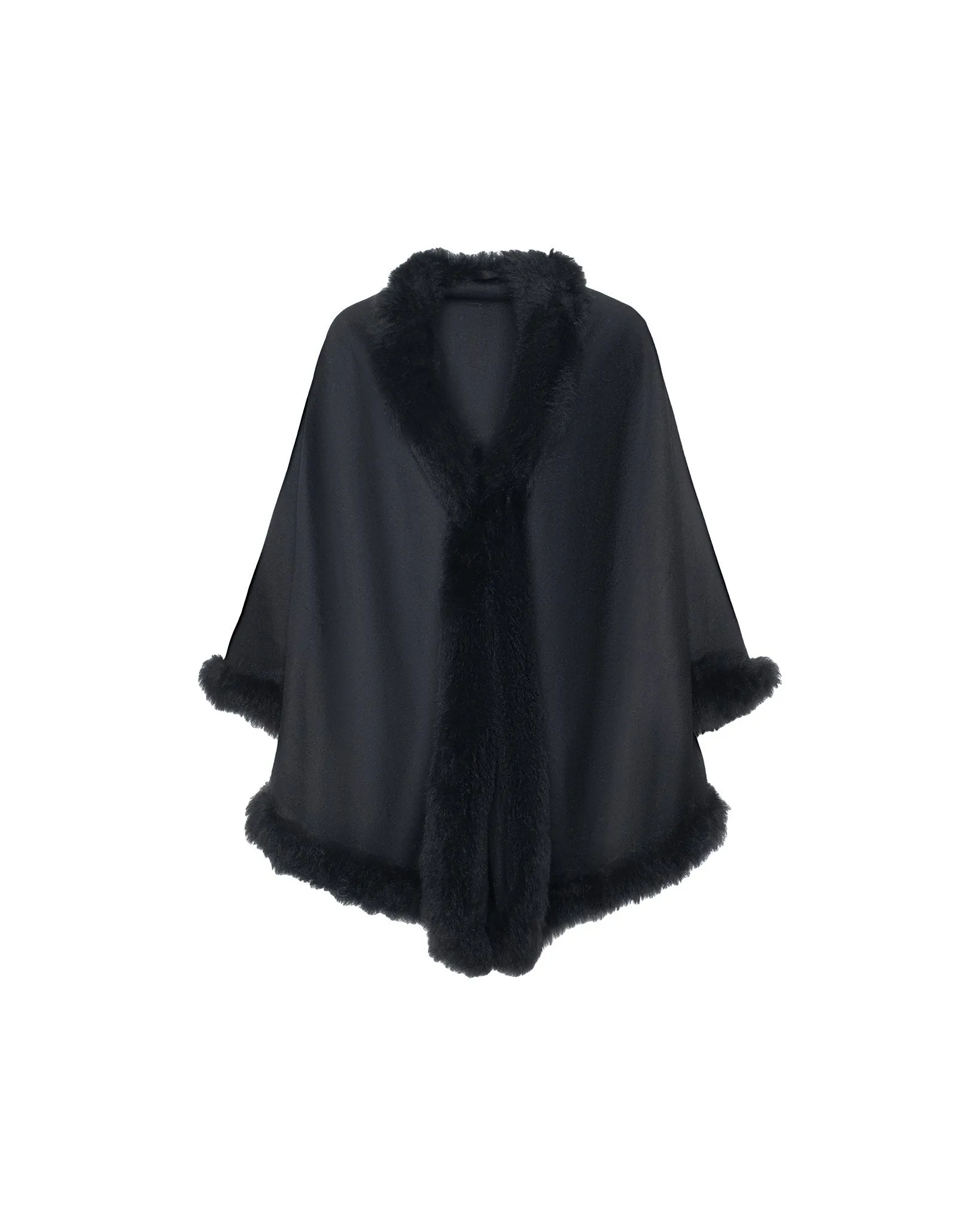 Cashmere & Wool Cape with Toscana Shearling Lamb Trim