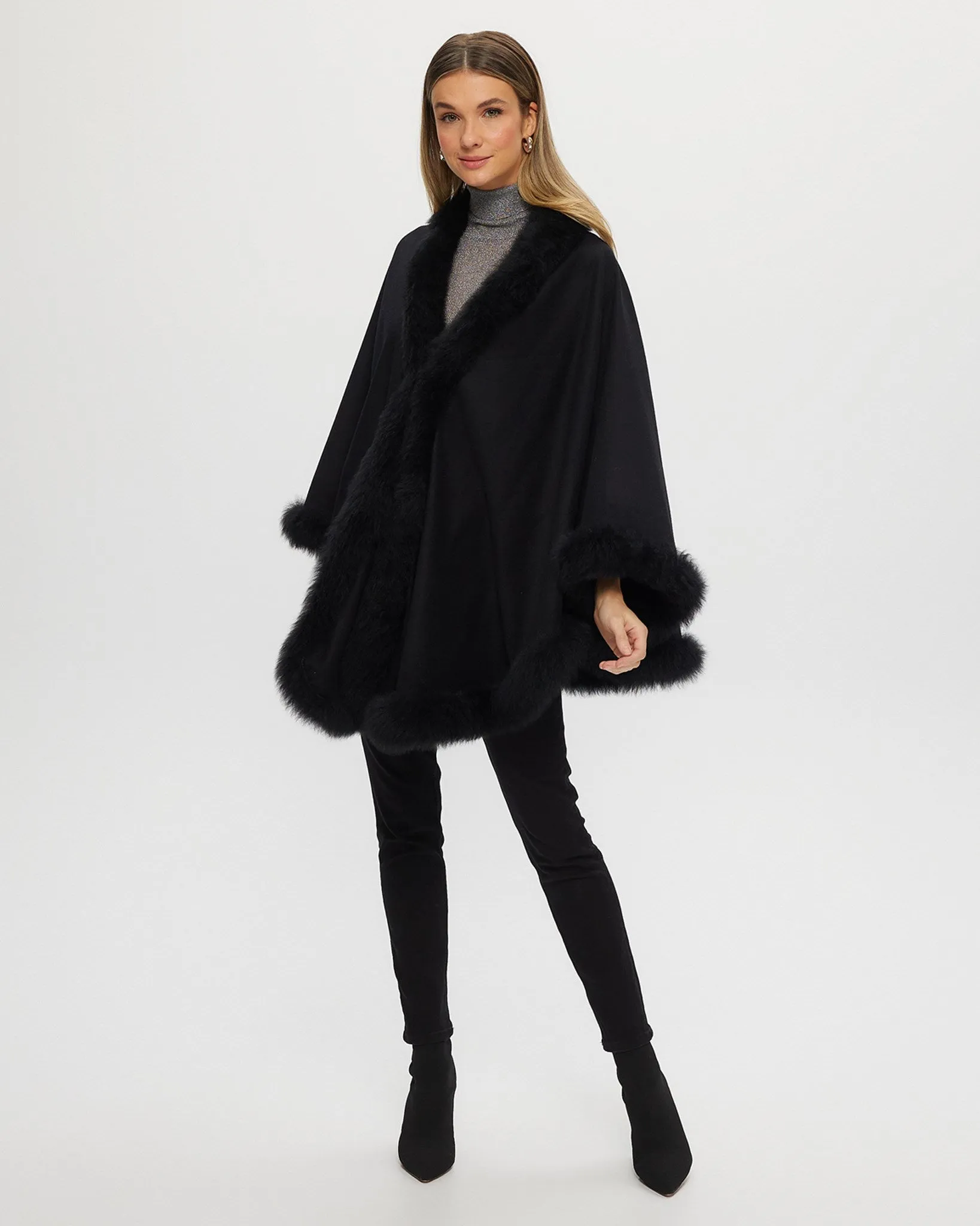 Cashmere & Wool Cape with Toscana Shearling Lamb Trim