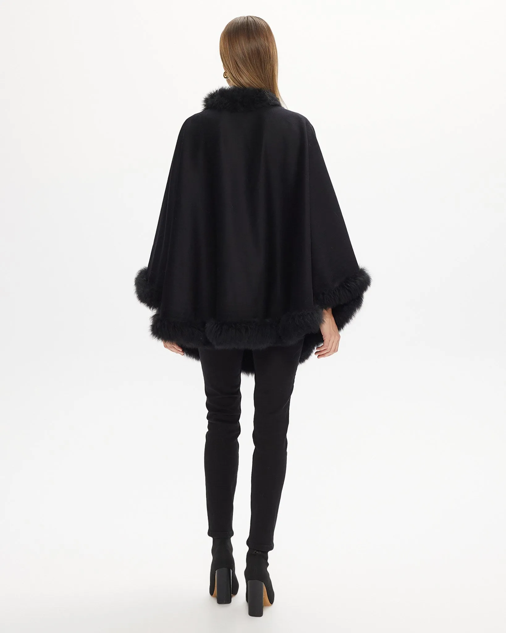 Cashmere & Wool Cape with Toscana Shearling Lamb Trim