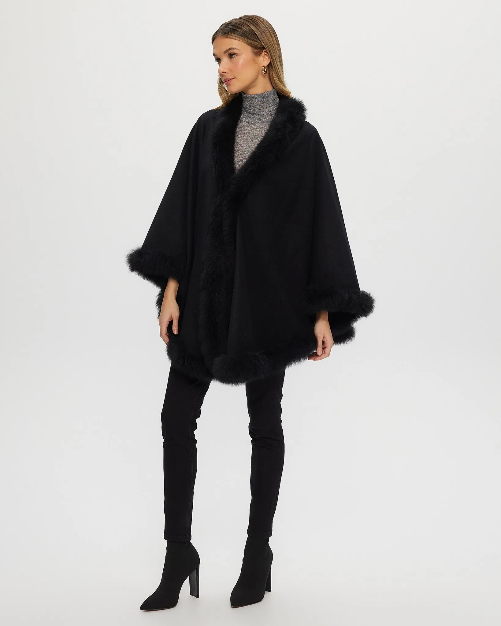 Cashmere & Wool Cape with Toscana Shearling Lamb Trim