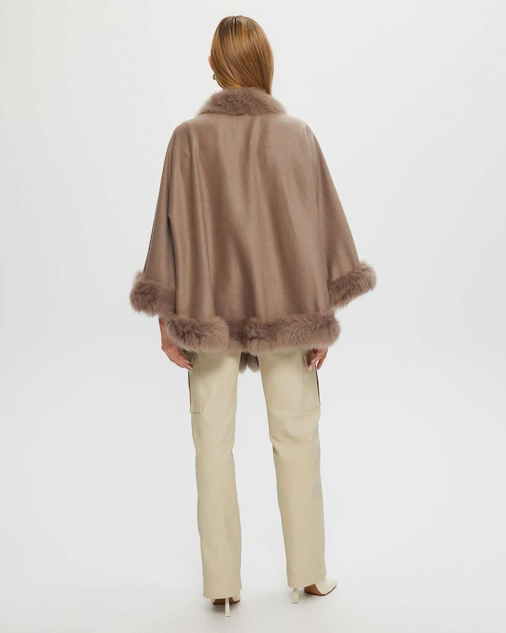 Cashmere & Wool Cape with Toscana Shearling Lamb Trim