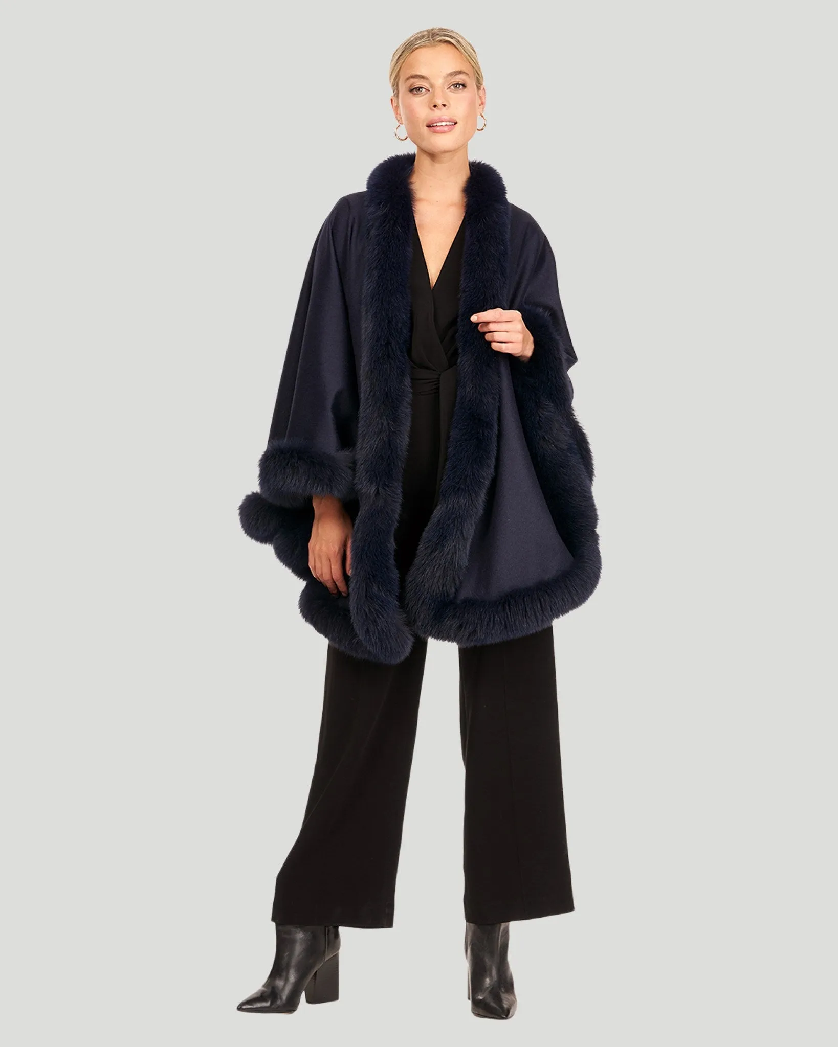 Cashmere & Wool Cape with Toscana Shearling Lamb Trim