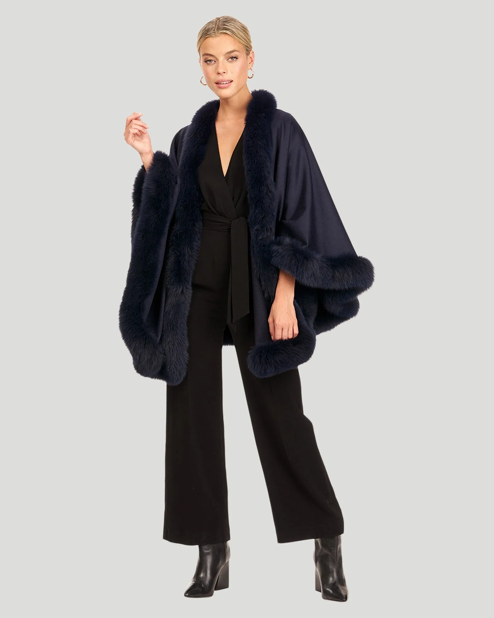 Cashmere & Wool Cape with Toscana Shearling Lamb Trim