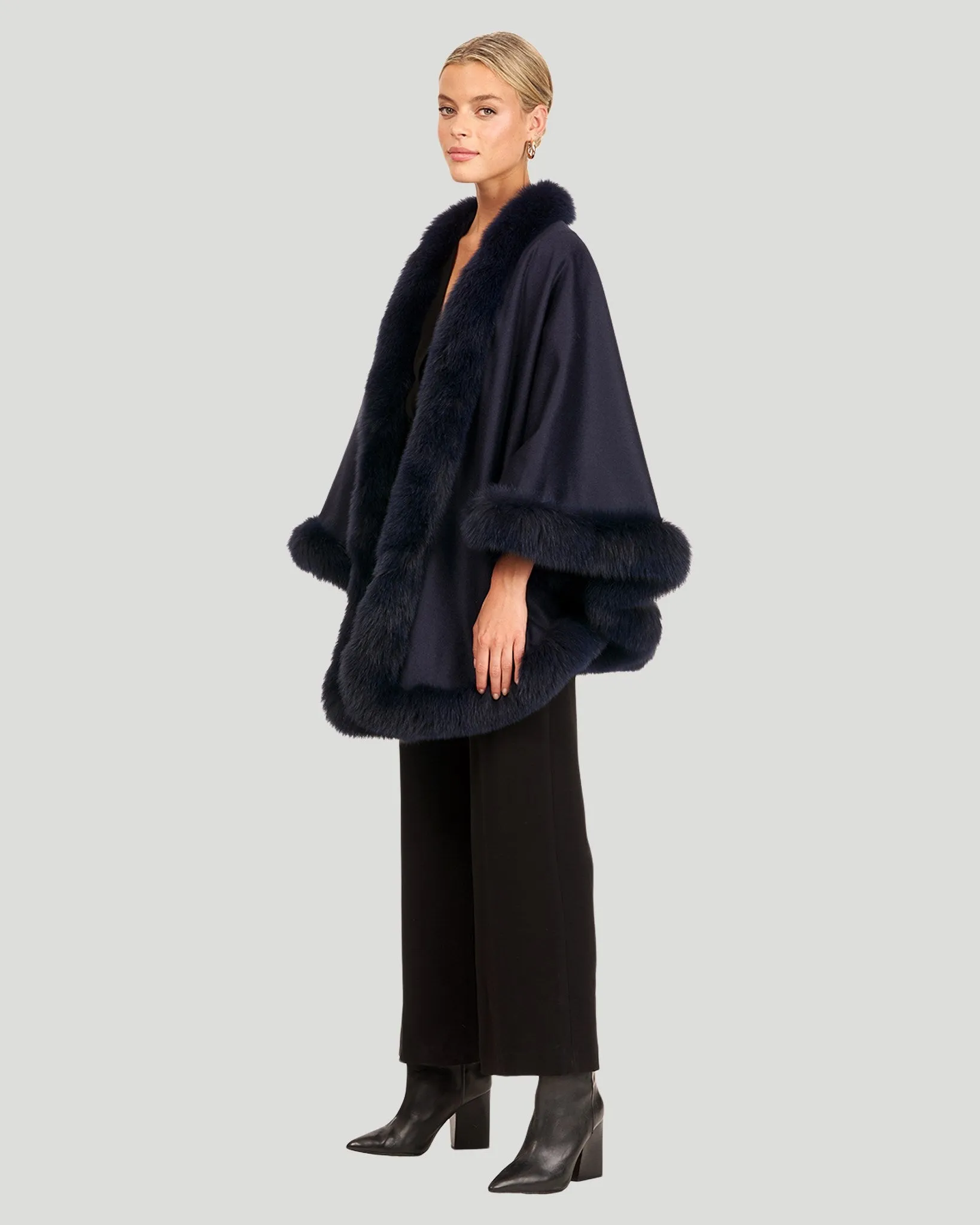 Cashmere & Wool Cape with Toscana Shearling Lamb Trim