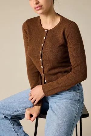 Cashmere Ines Crew Cardigan in Cinnamon