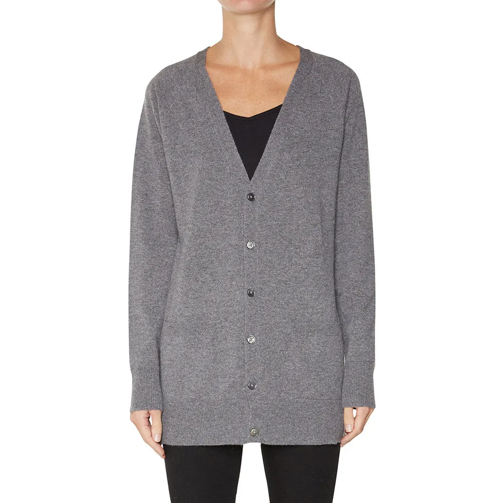 Cashmere James Boyfriend Cardigan in Marle Grey