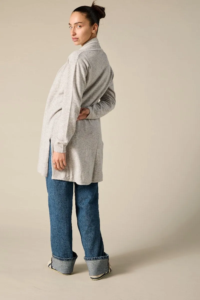 Cashmere Nina Long Slit Side Cardigan Pale Marle Grey