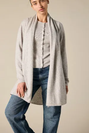 Cashmere Nina Long Slit Side Cardigan Pale Marle Grey