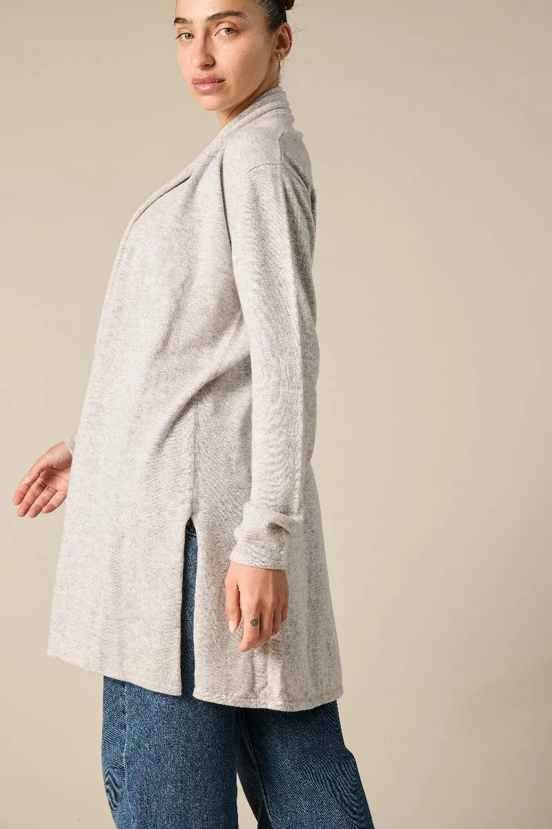 Cashmere Nina Long Slit Side Cardigan Pale Marle Grey