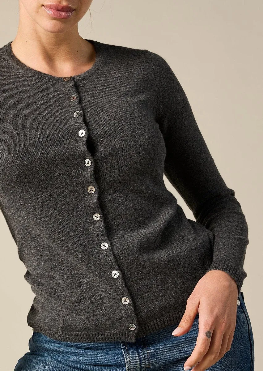 Cashmere Yvette Cardigan in Charcoal Marle Grey