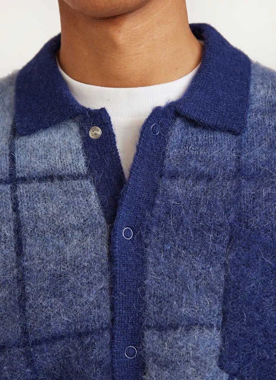 Checker Gradient Bobcat Cardigan | Mohair | Navy