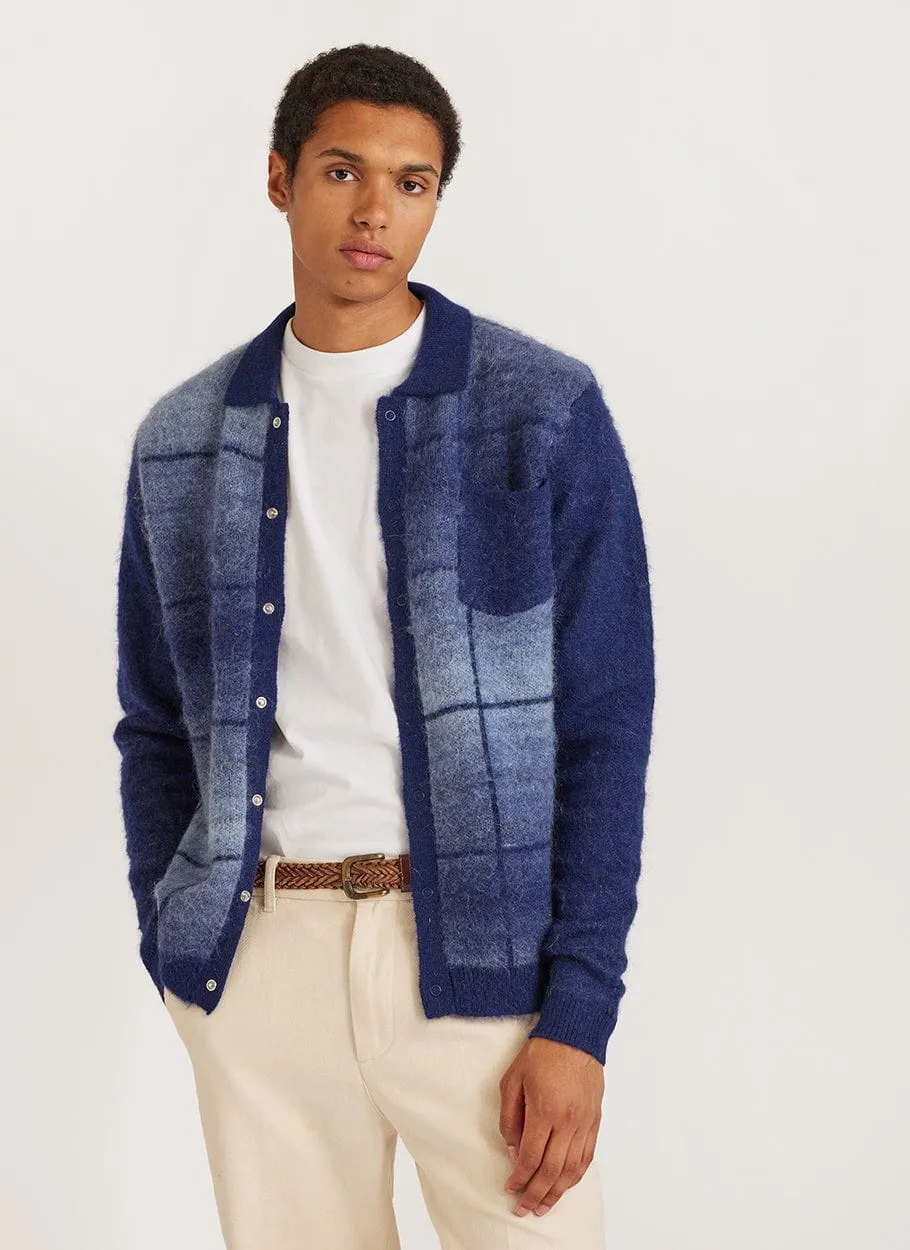 Checker Gradient Bobcat Cardigan | Mohair | Navy