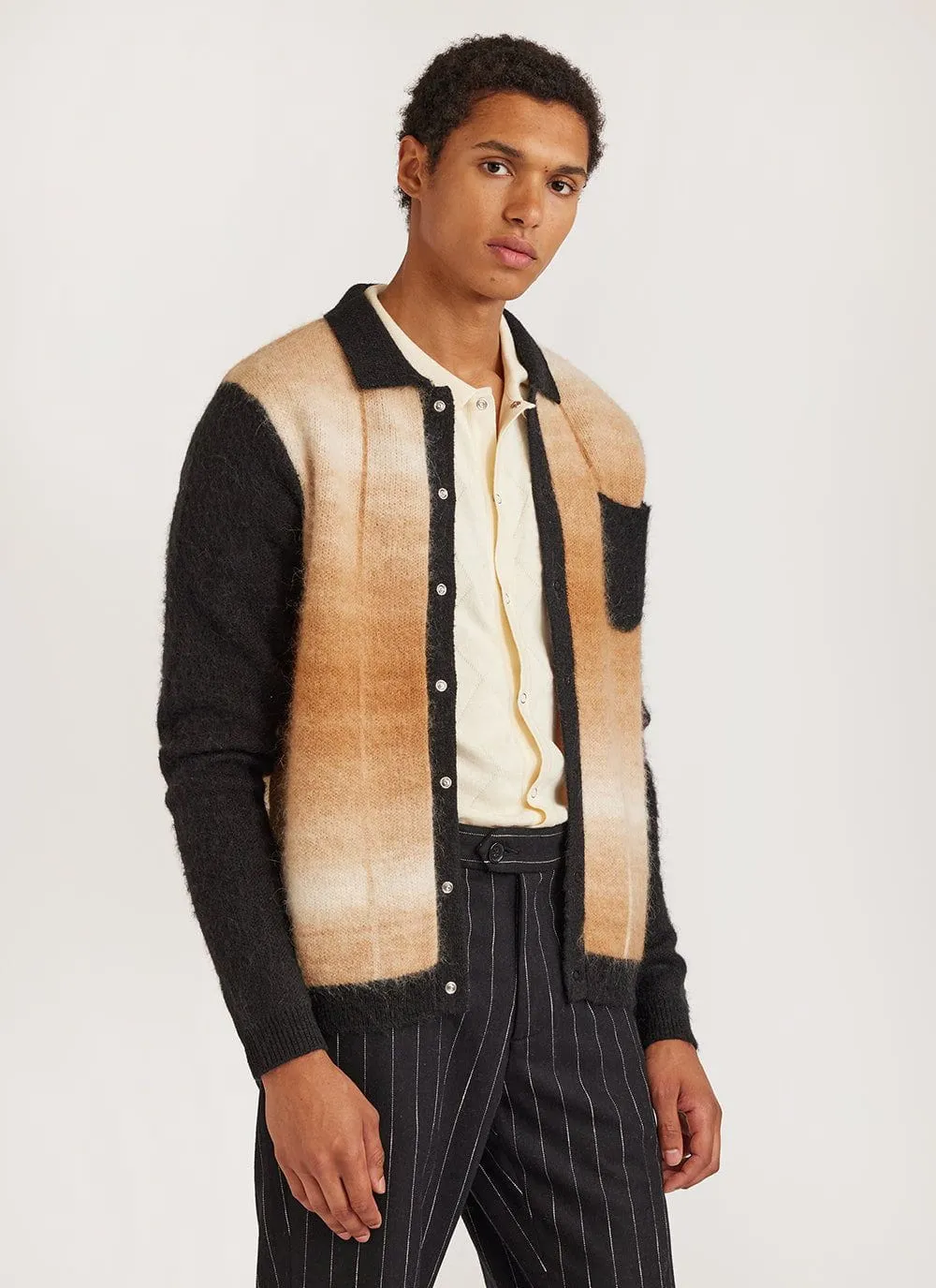 Checker Gradient Bobcat Cardigan | Mohair | Tan