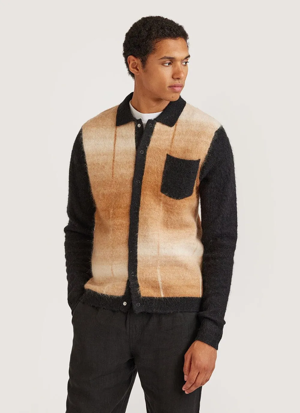 Checker Gradient Bobcat Cardigan | Mohair | Tan