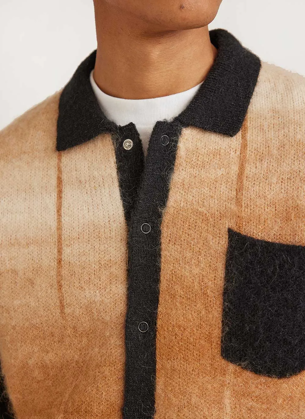 Checker Gradient Bobcat Cardigan | Mohair | Tan