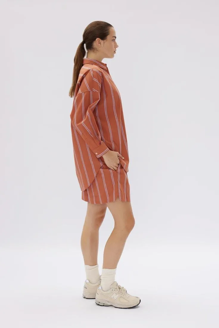 Chiara Shirt Mid Length Two Stripe | Rust/Violet Light