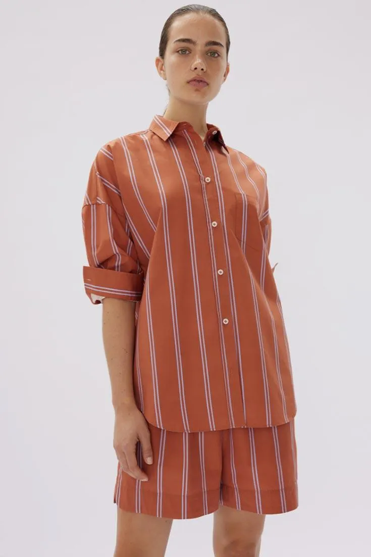 Chiara Shirt Mid Length Two Stripe | Rust/Violet Light