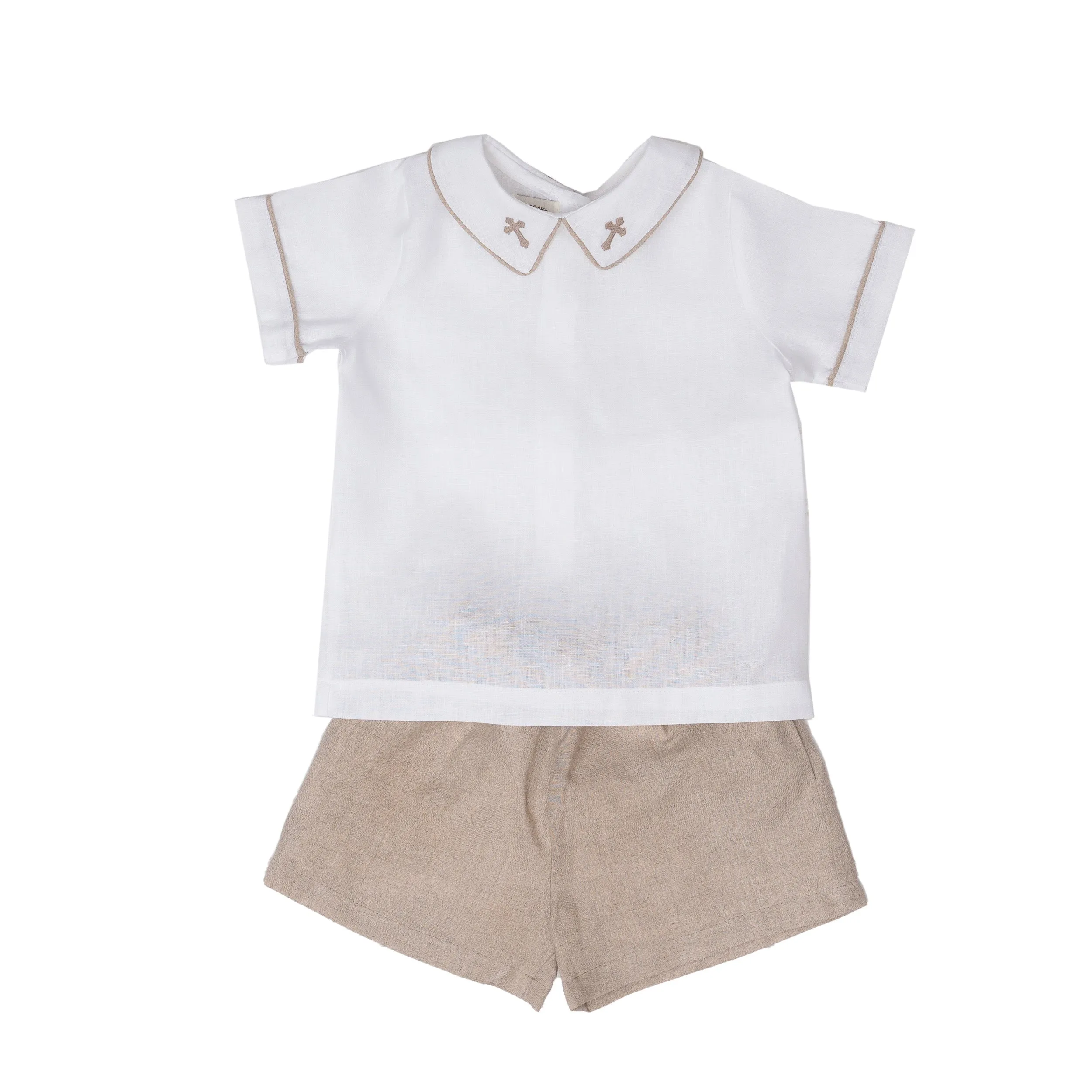 Christian Tan Linen Cross Short Set