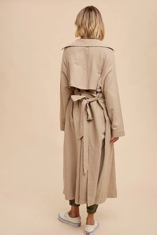 Classic Double Breasted Trench Coat - Almond