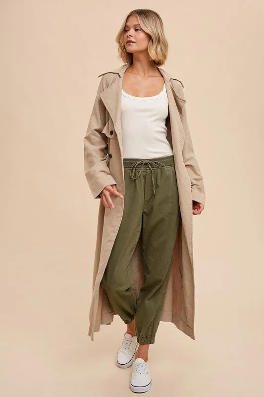 Classic Double Breasted Trench Coat - Almond