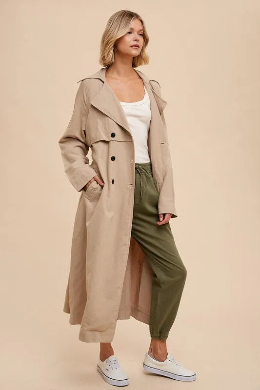 Classic Double Breasted Trench Coat - Almond