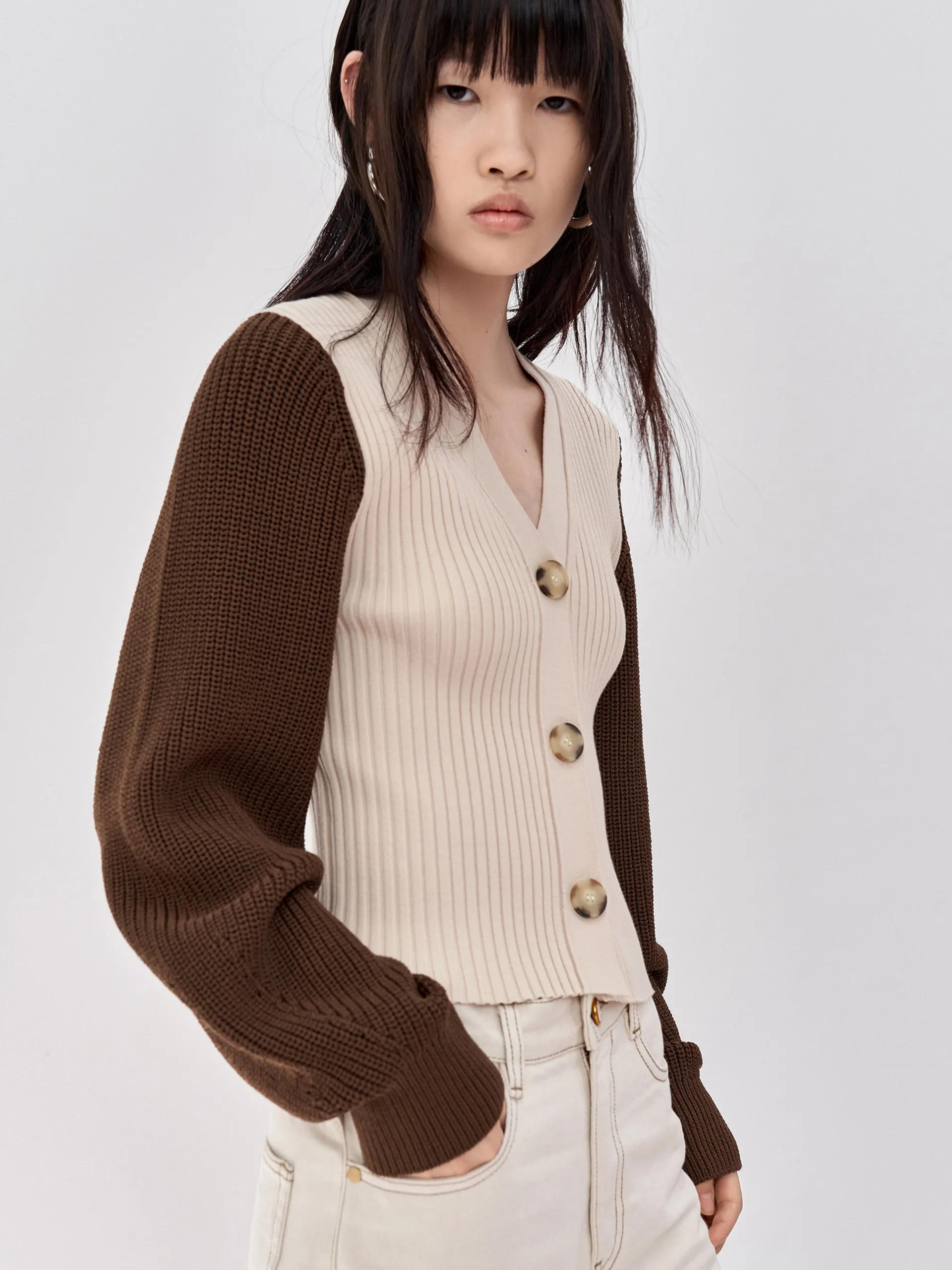 Contrast Panel Knit Cardigan