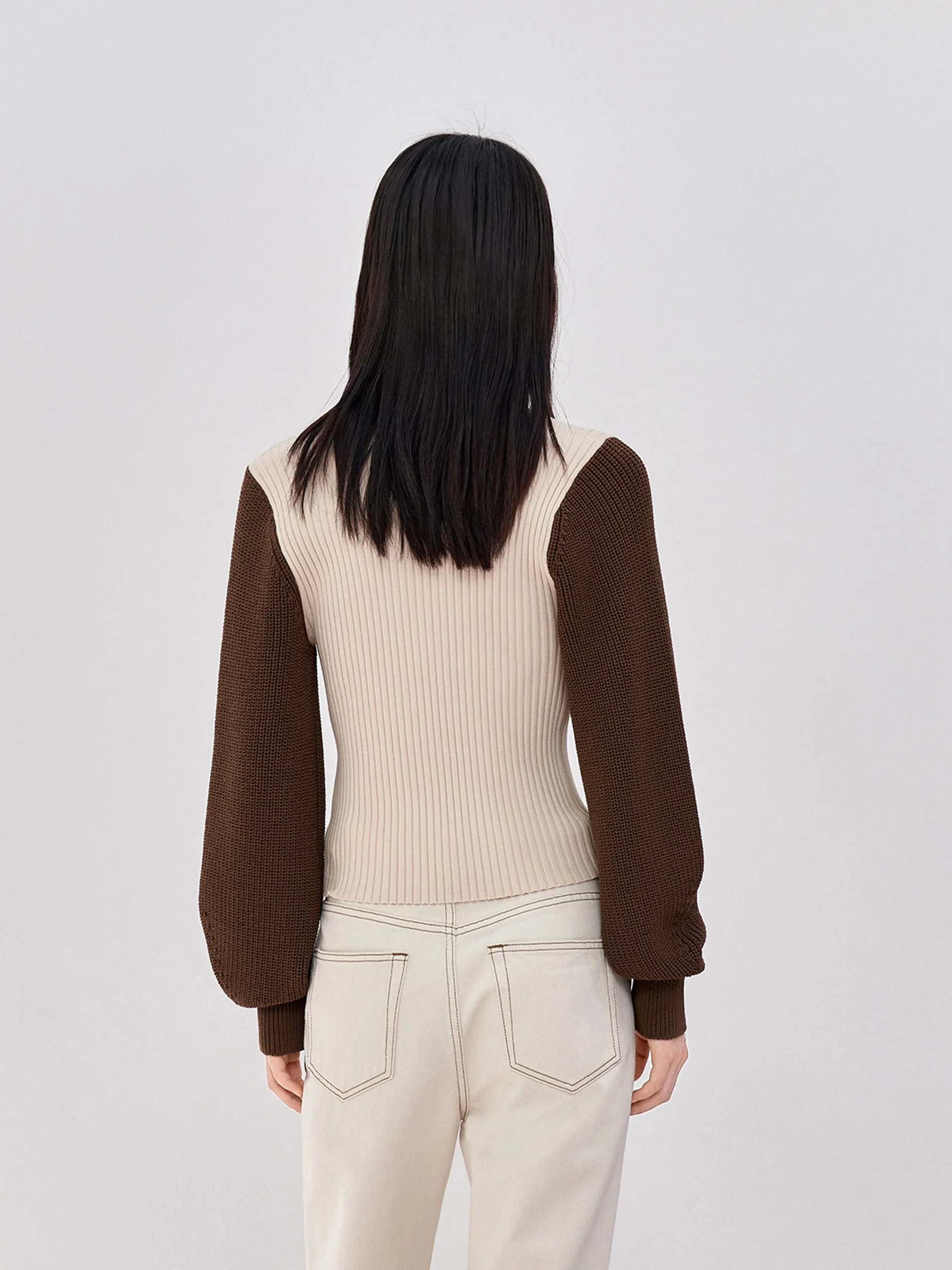 Contrast Panel Knit Cardigan