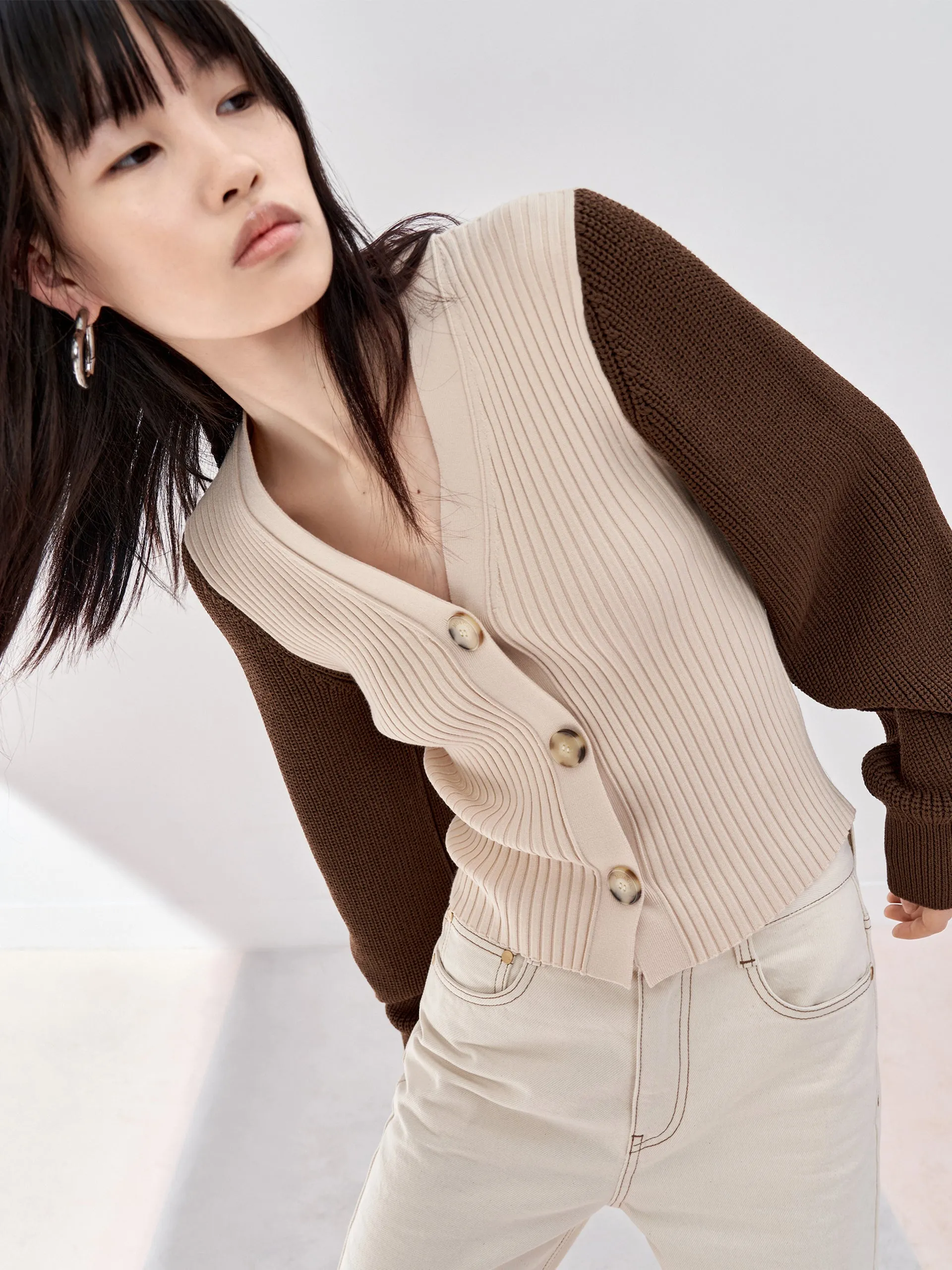 Contrast Panel Knit Cardigan