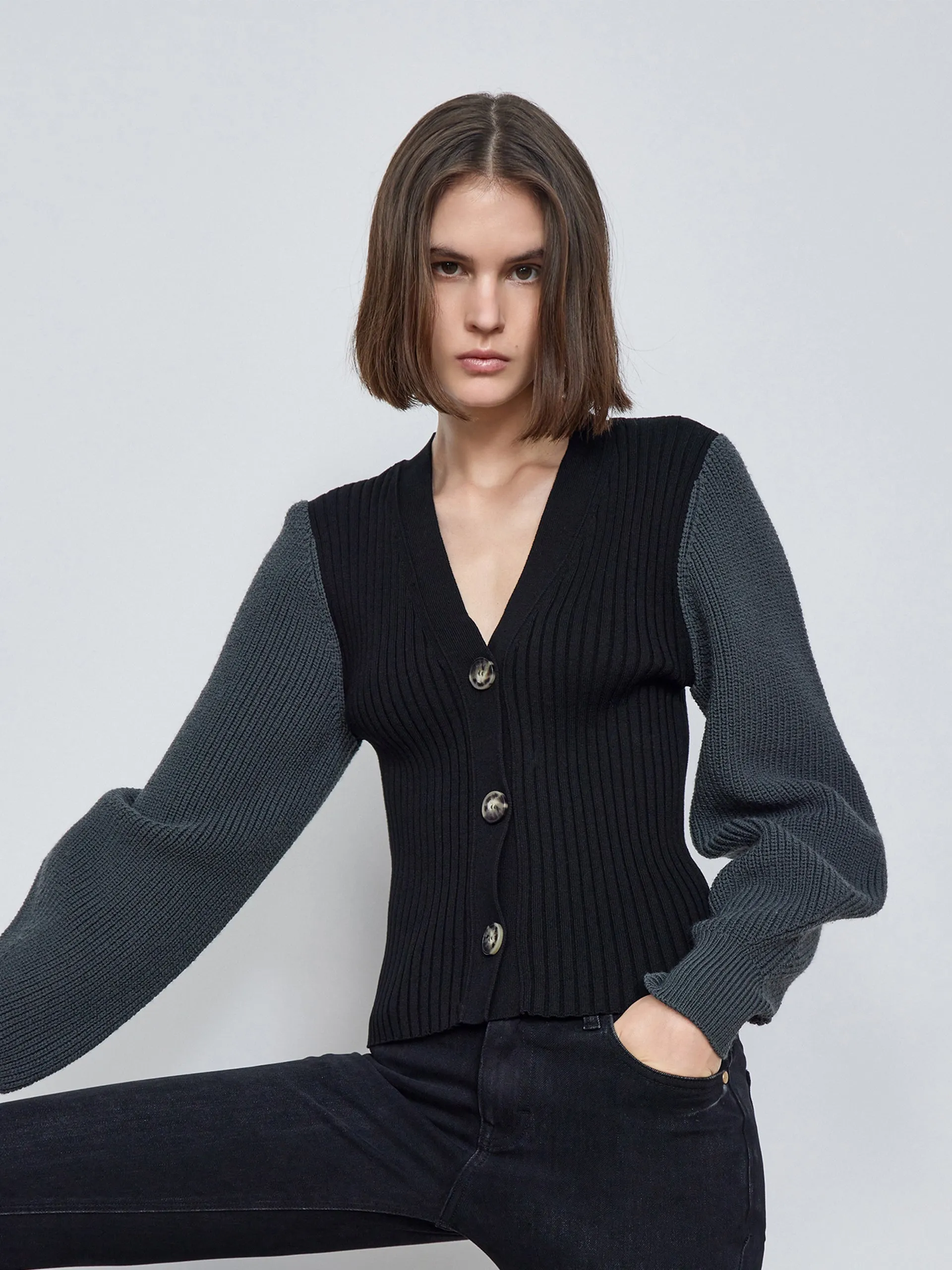 Contrast Panel Knit Cardigan