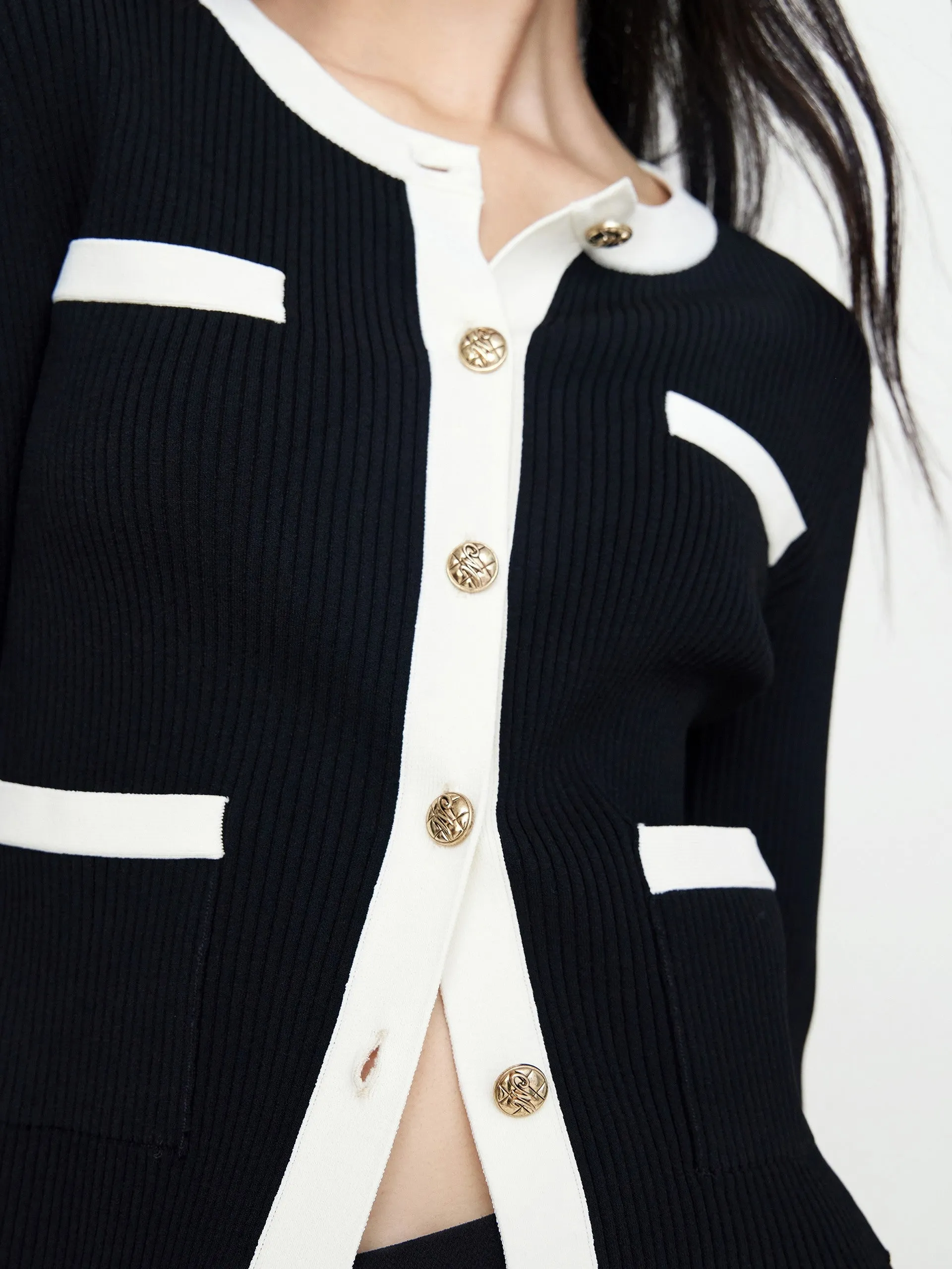 Contrast Stretch Knit Cardigan