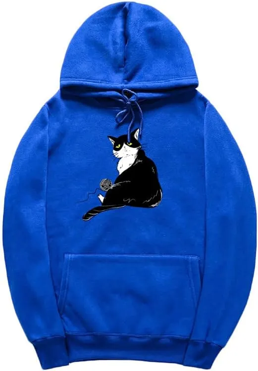 CORIRESHA Halloween Cute Cat Hoodie Long Sleeve Drawstring Kangaroo Pocket Unisex's Sweatshirt