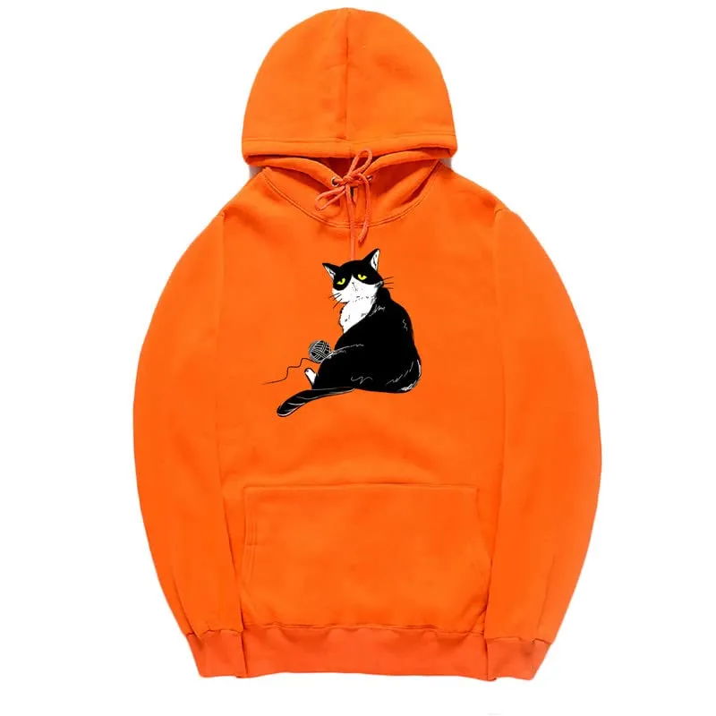 CORIRESHA Halloween Cute Cat Hoodie Long Sleeve Drawstring Kangaroo Pocket Unisex's Sweatshirt