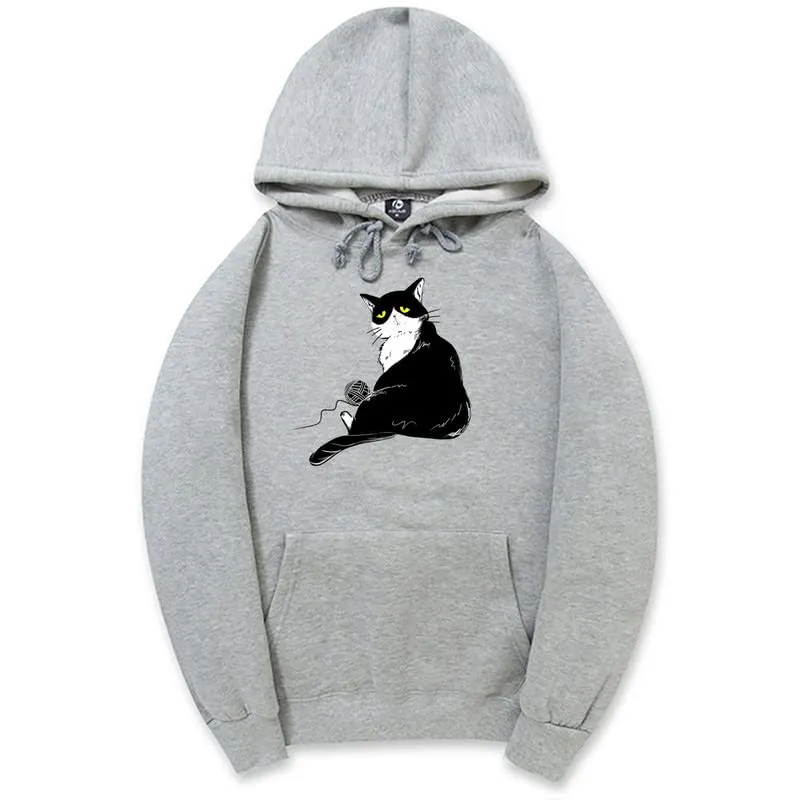 CORIRESHA Halloween Cute Cat Hoodie Long Sleeve Drawstring Kangaroo Pocket Unisex's Sweatshirt