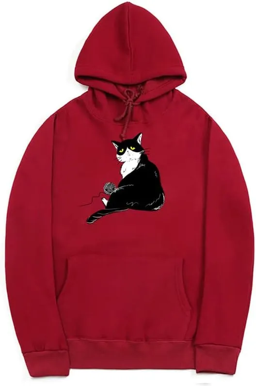 CORIRESHA Halloween Cute Cat Hoodie Long Sleeve Drawstring Kangaroo Pocket Unisex's Sweatshirt