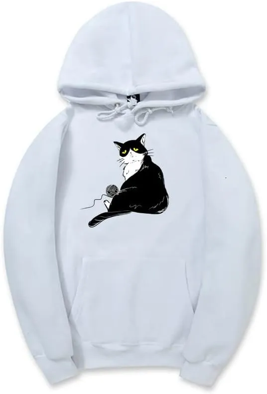 CORIRESHA Halloween Cute Cat Hoodie Long Sleeve Drawstring Kangaroo Pocket Unisex's Sweatshirt