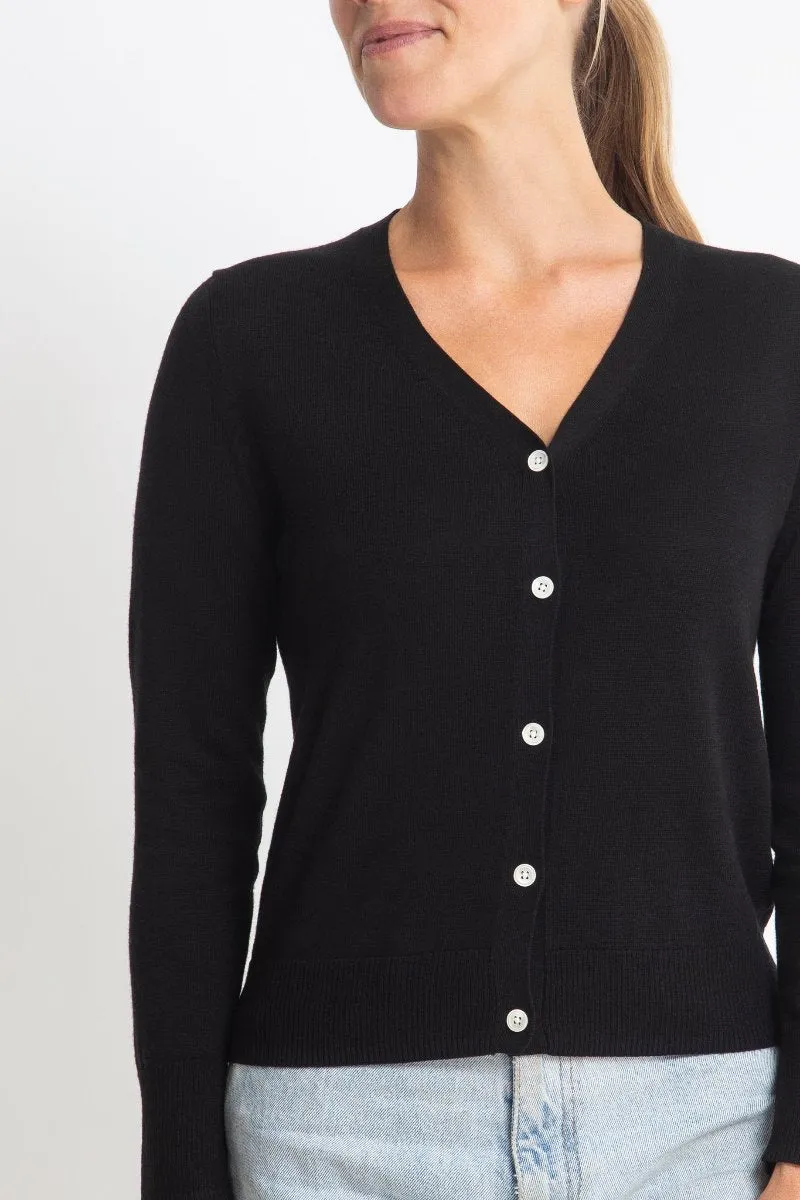 Cotton   Cashmere Superfine V Cardigan in Black