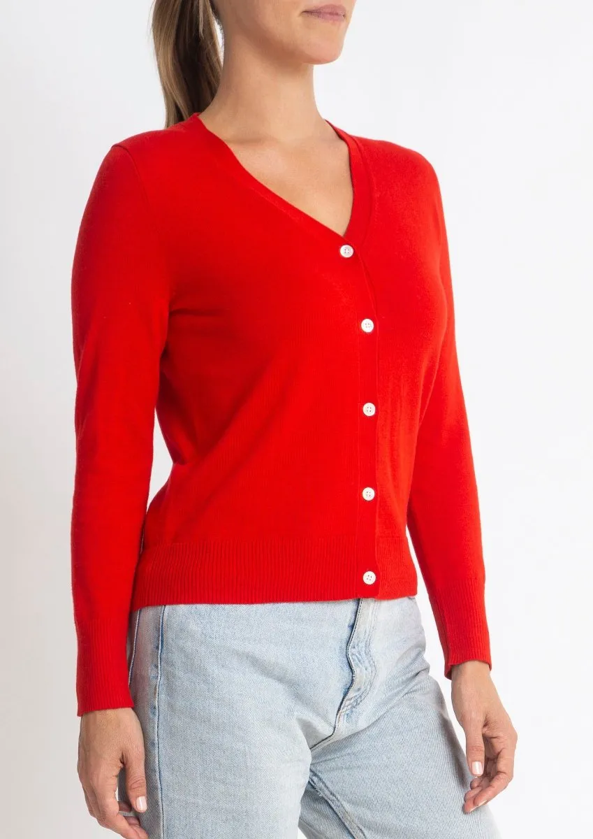 Cotton   Cashmere Superfine V Cardigan in Red