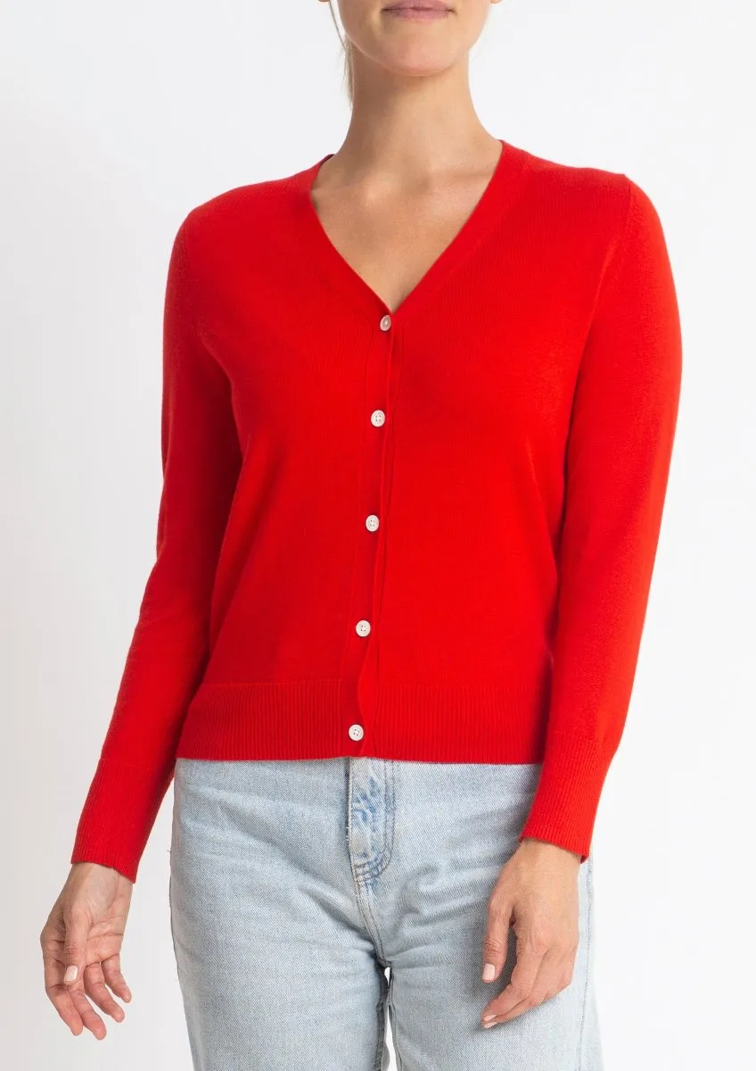 Cotton   Cashmere Superfine V Cardigan in Red