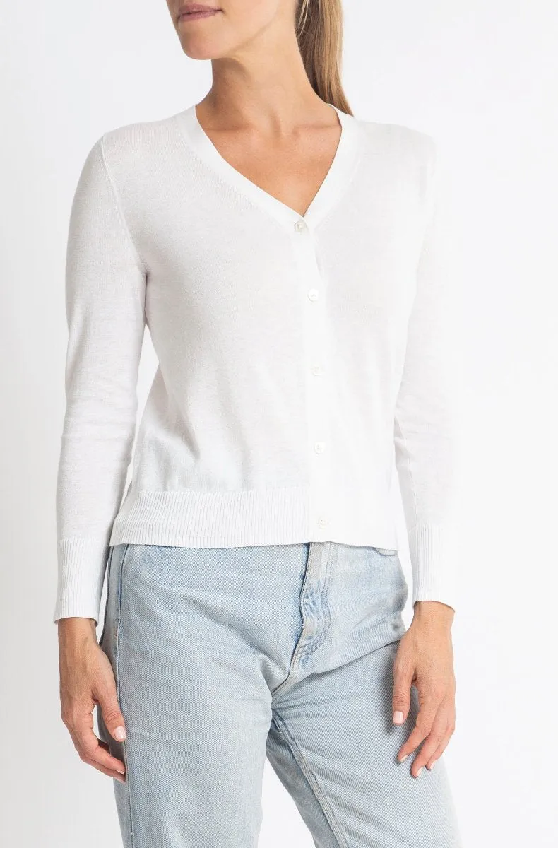 Cotton   Cashmere Superfine V Cardigan in White