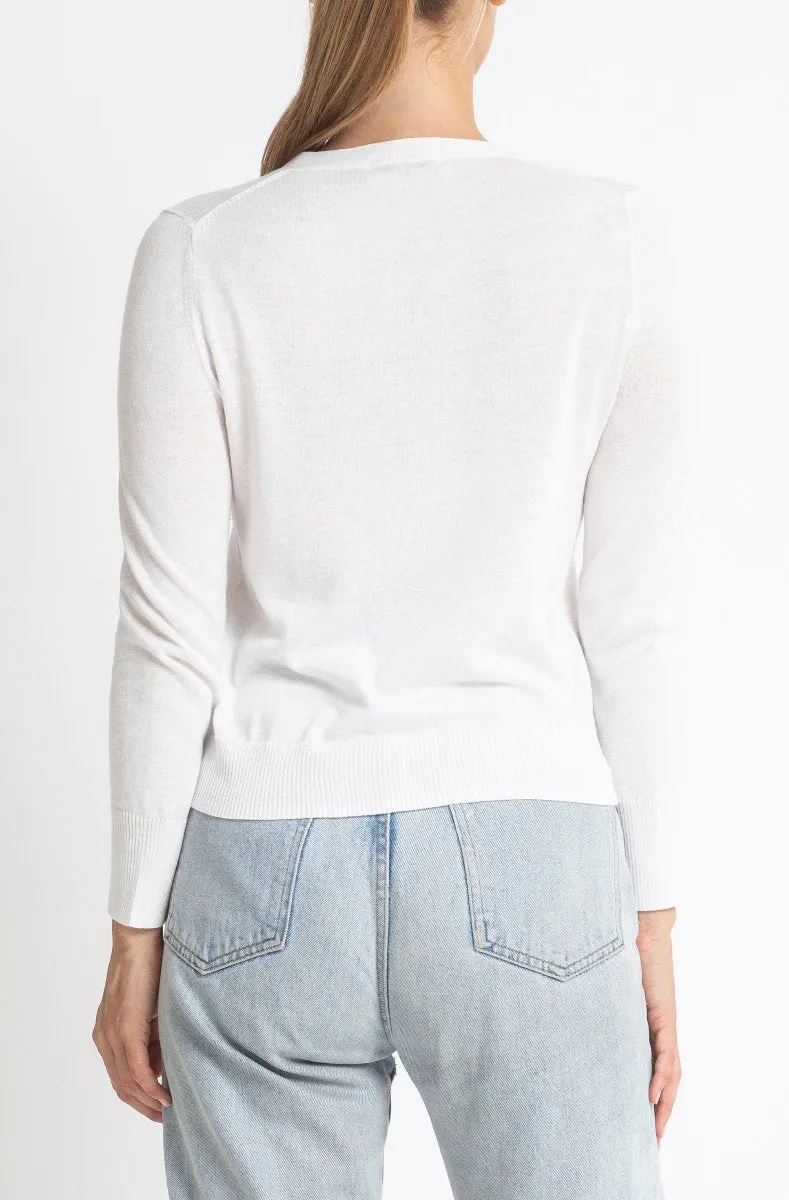 Cotton   Cashmere Superfine V Cardigan in White