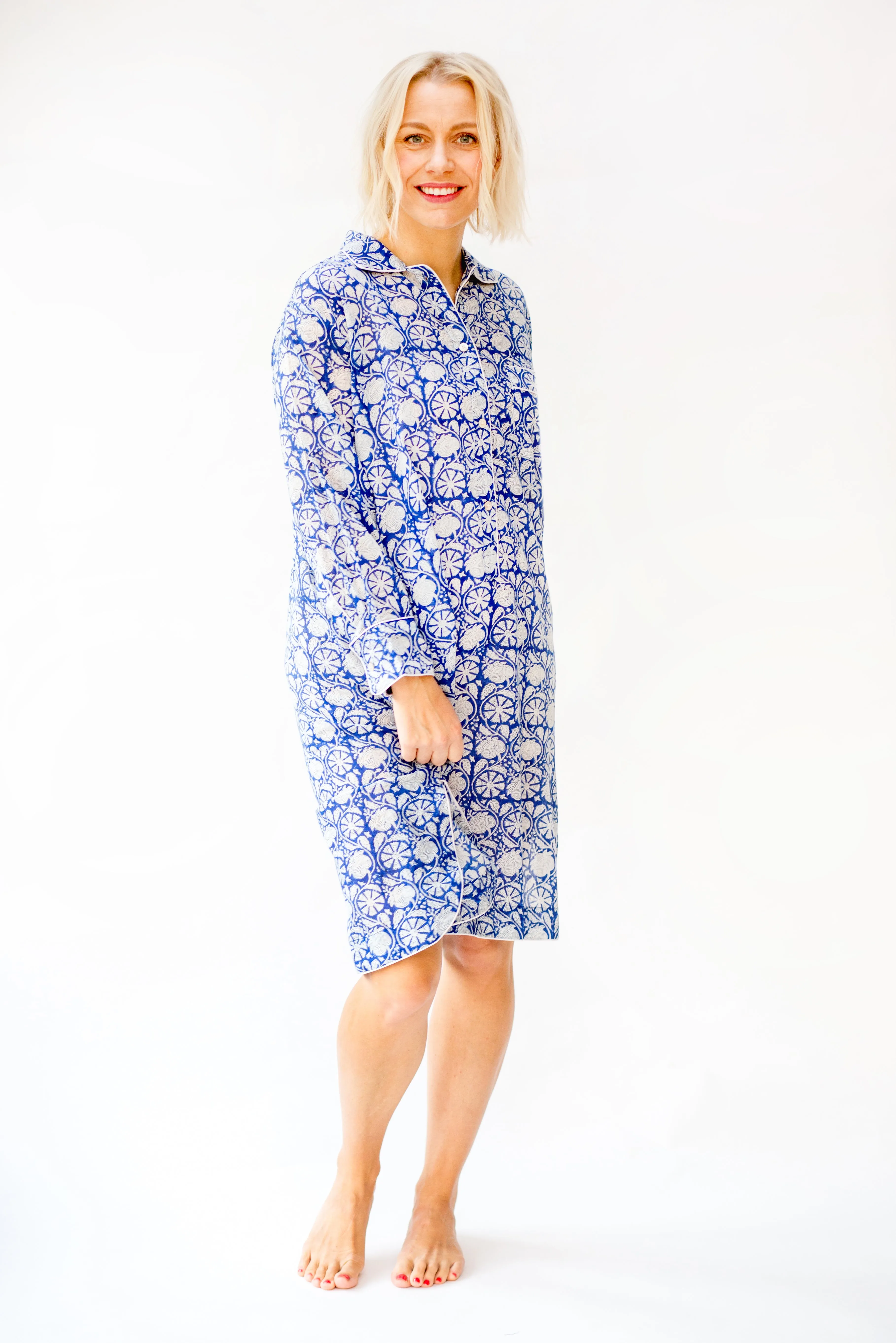 Cotton Night-shirt - Blue & White Print