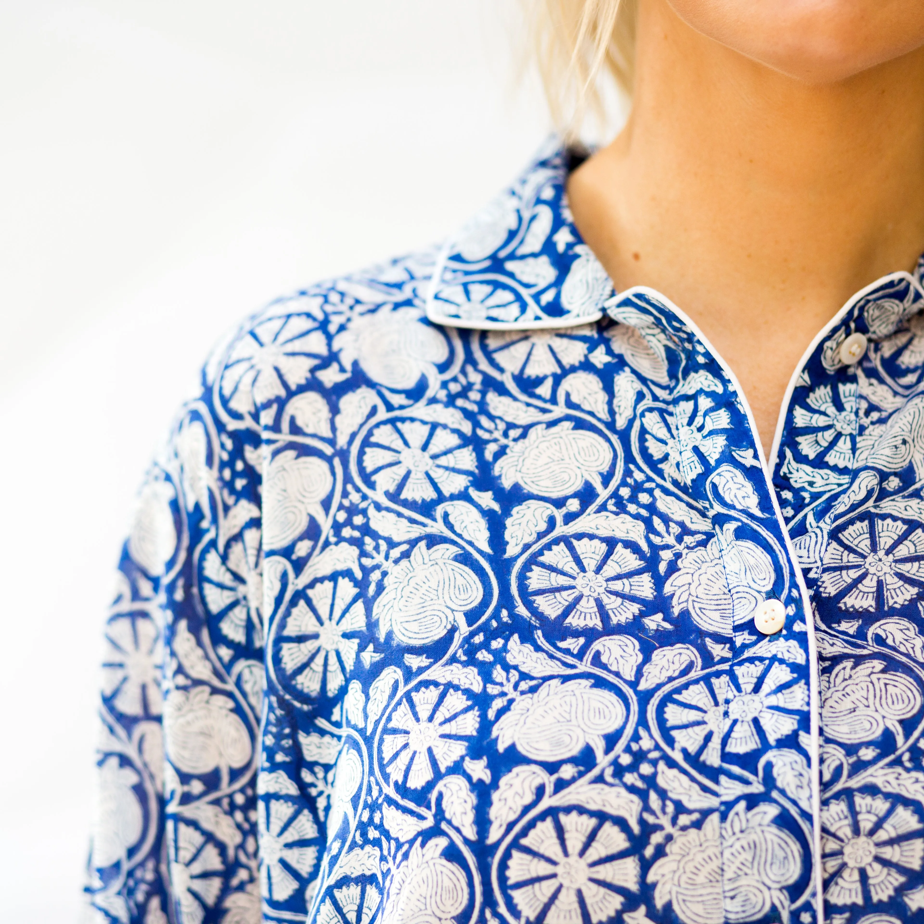 Cotton Night-shirt - Blue & White Print