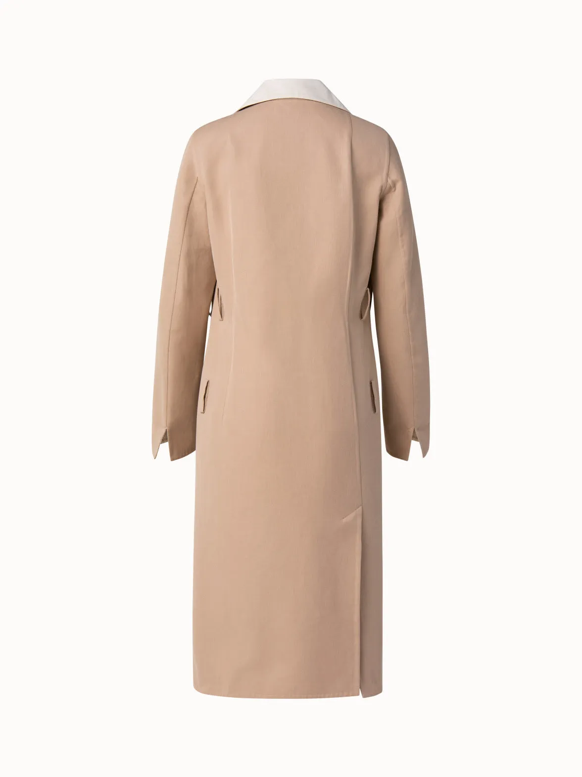 Cotton Silk Double Face Two-Tone Belted Trench Coat