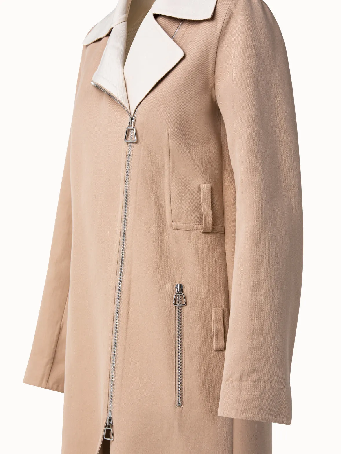 Cotton Silk Double Face Two-Tone Belted Trench Coat