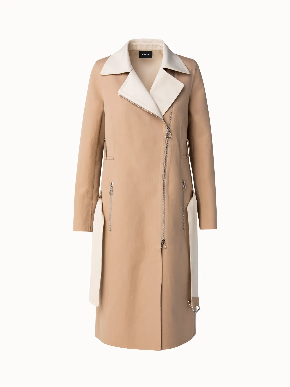 Cotton Silk Double Face Two-Tone Belted Trench Coat