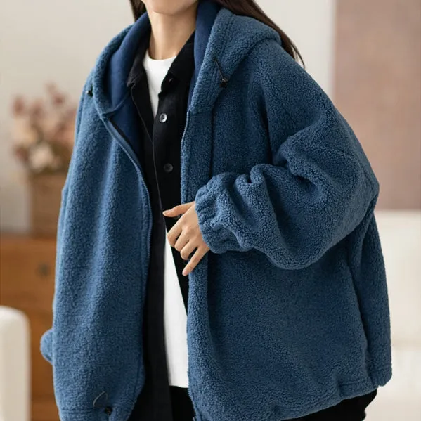 Cotton Winter Jacket, Cropped Loose Coat Women, Coat with Hoodie