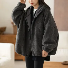 Cotton Winter Jacket, Cropped Loose Coat Women, Coat with Hoodie