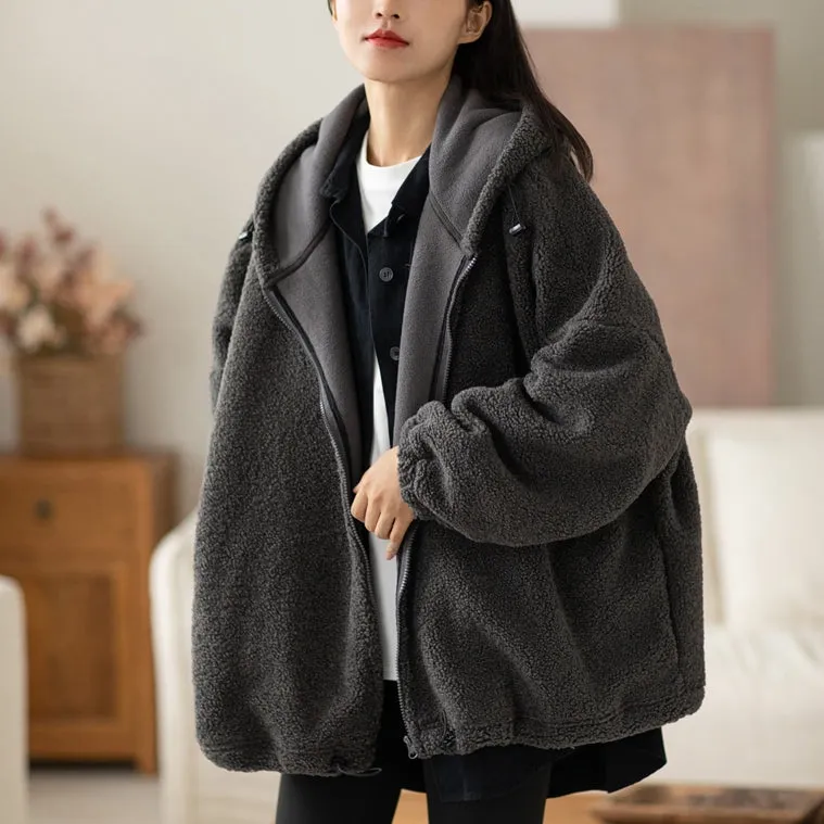 Cotton Winter Jacket, Cropped Loose Coat Women, Coat with Hoodie