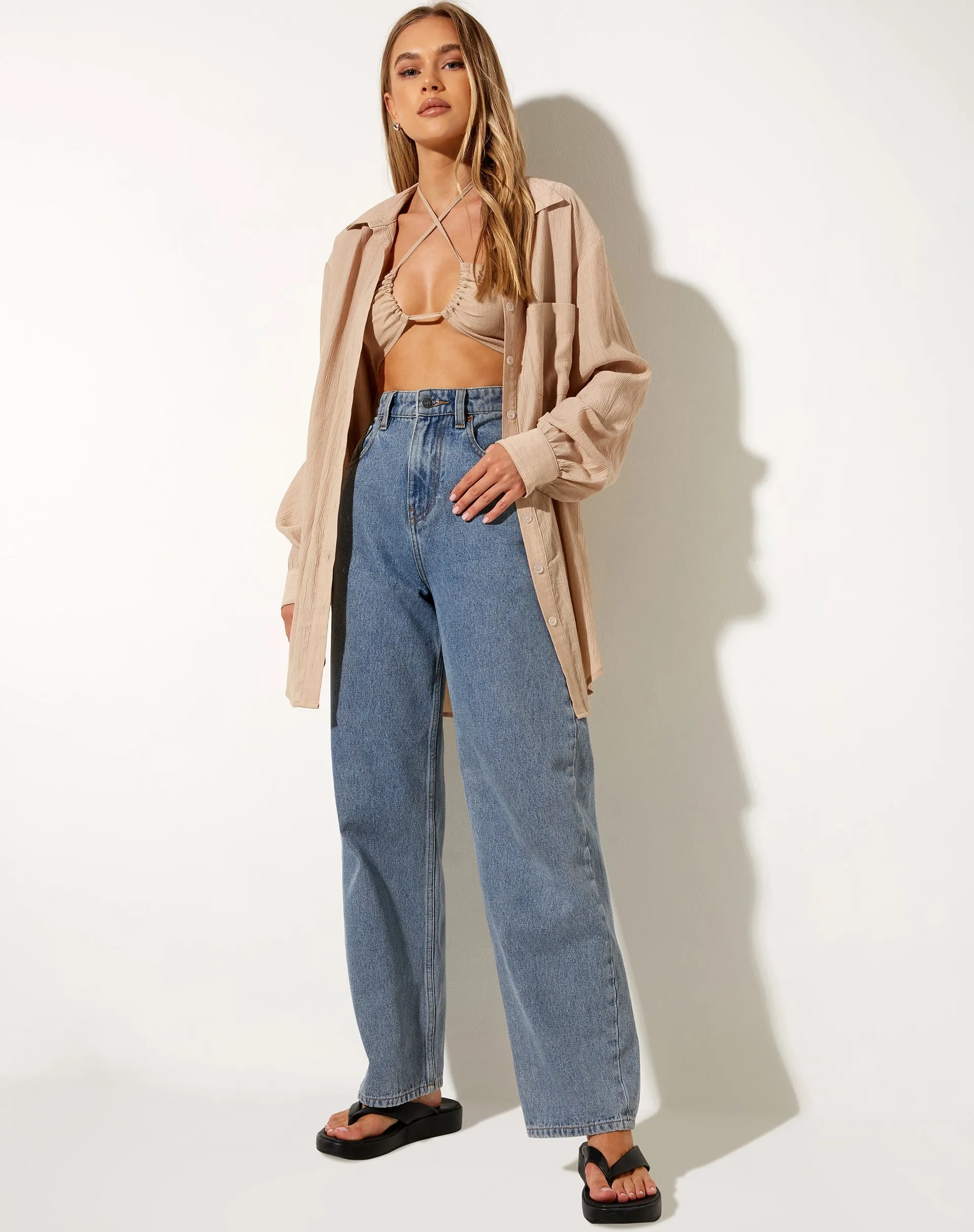 Dael Oversized Shirt in Crinkle Tan